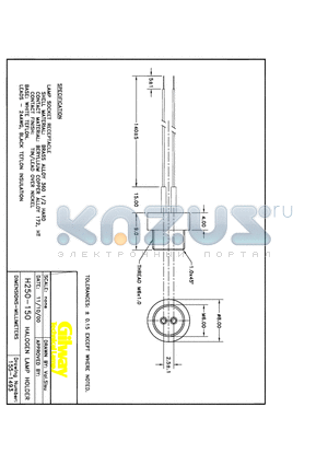 155-1493 datasheet - H250-150 HALOGEN LAMP HOLDER