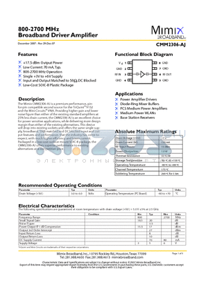 CMM2306-AJ datasheet - 800-2700 MHz Broadband Driver Amplifier