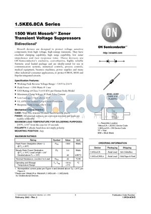 1.5KE200CA datasheet - 1500 Watt Mosorb Zener Transient Voltage Suppressors