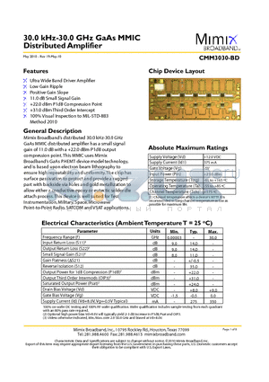 CMM3030-BD datasheet - 30.0 kHz-30.0 GHz GaAs MMIC