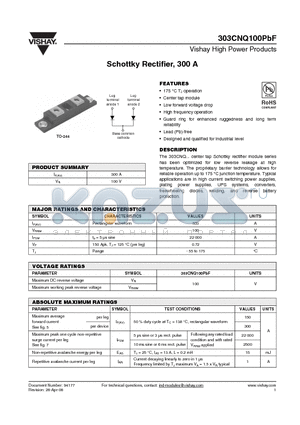 303CNQ100PBF datasheet - Schottky Rectifier, 300 A