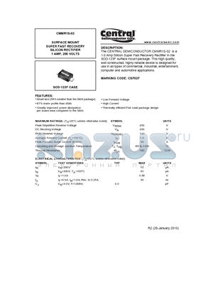 CMMR1S-02_10 datasheet - SURFACE MOUNT SUPER FAST RECOVERY SILICON RECTIFIER 1 AMP, 200 VOLTS