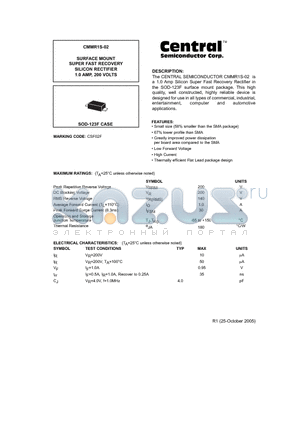 CMMR1U-04 datasheet - SURFACE MOUNT SUPER FAST RECOVERY SILICON RECTIFIER 1.0 AMP, 200 VOLTS