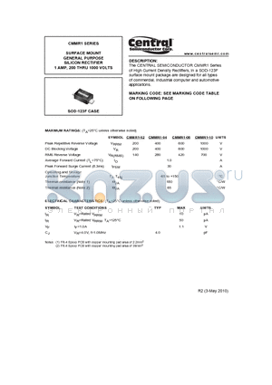 CMMR1_10 datasheet - SURFACE MOUNT GENERAL PURPOSE SILICON RECTIFIER 1 AMP, 200 THRU 1000 VOLTS