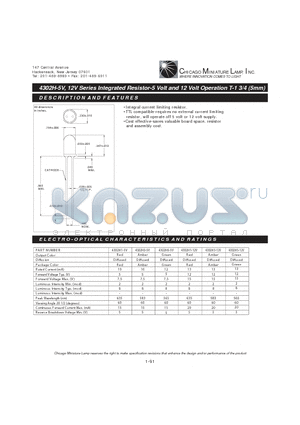 4302H-5V datasheet - 12V Series Integrated Resistor-5 Volt and 12 Volt Operation T-1 3/4 (5mm)