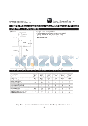 4302H1-12V datasheet - 12V Series Integrated Resistor-5 Volt and 12 Volt Operation T-1 3/4 (5mm)