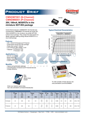 CMNDM7001_8001 datasheet - 20V, 100mA, MOSFETs in the miniature SOT-953 package