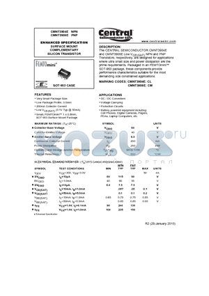 CMNT3904E datasheet - ENHANCED SPECIFICATION SURFACE MOUNT COMPLEMENTARY SILICON TRANSISTOR