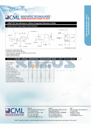 4302T-5V datasheet - Sub Miniature 1.65mm Integrated Resistor-5Volts