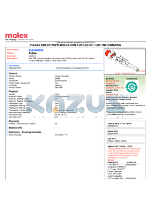 30490-2002 datasheet - Mini-Fit^ Crimp Grounding Terminal