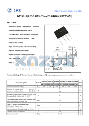 D25SB100 datasheet - Maximum Ratings & Thermal Characteristics Ratings at 25 ambient temperature unless otherwise specified.
