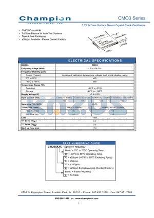 CMO3AC datasheet - 3.3V 5x7mm Surface Mount Crystal Clock Oscillators