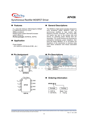 AP436Y datasheet - Synchronous Rectifier MOSFET Driver