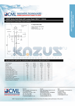 4303F1 datasheet - Solid State LED Lamps-Super BriteT- 1 (3mm)