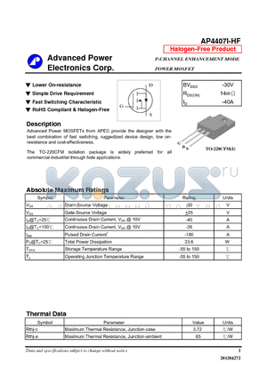 AP4407I-HF datasheet - Lower On-resistance, Fast Switching Characteristic