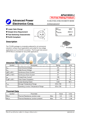 AP4418GH datasheet - N-CHANNEL ENHANCEMENT MODE POWER MOSFET