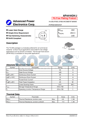 AP4416GH datasheet - Lower Gate Charge, Simple Drive Requirement