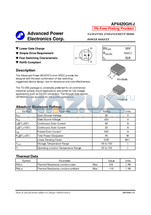 AP4420GH datasheet - Lower Gate Charge, Simple Drive Requirement