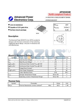 AP4434GM datasheet - Low on-resistance, Capable of 2.5V gate drive