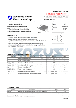 AP4438CGM-HF datasheet - Lower Gate Charge, Simple Drive Requirement
