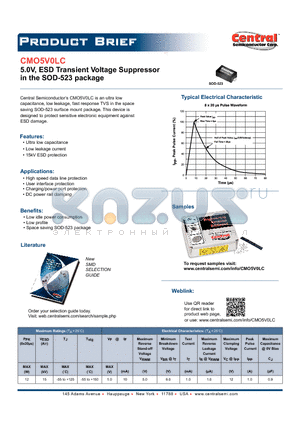 CMO5V0LC datasheet - 5.0V, ESD Transient Voltage Suppressor in the SOD-523 package