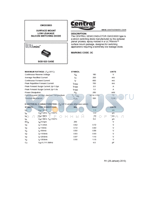 CMOD3003_10 datasheet - SURFACE MOUNT LOW LEAKAGE SILICON SWITCHING DIODE