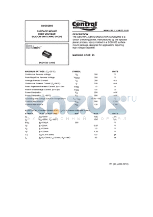 CMOD2005 datasheet - SURFACE MOUNT HIGH VOLTAGE SILICON SWITCHING DIODE