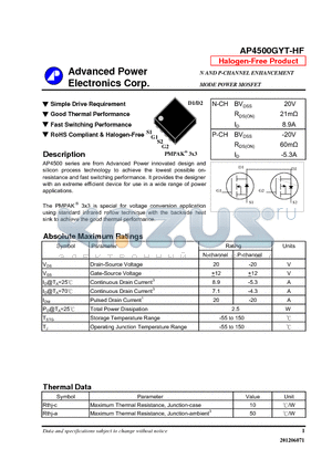 AP4500GYT-HF datasheet - Simple Drive Requirement, Good Thermal Performance