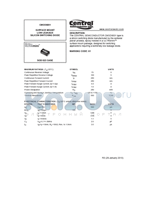 CMOD6001_10 datasheet - SURFACE MOUNT LOW LEAKAGE SILICON SWITCHING DIODE