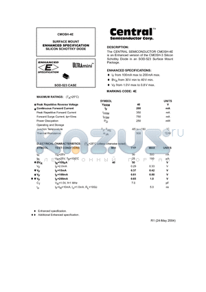 CMOSH-4E datasheet - SURFACE MOUNT ENHANCED SPECIFICATION SILICON SCHOTTKY DIODE