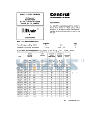 CMOZ12V datasheet - ULTRAmini. ZENER DIODE 2.4 VOLTS THRU 43 VOLTS 350mW, 5% TOLERANCE