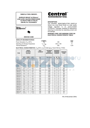 CMOZ16L datasheet - SURFACE MOUNT ULTRAmini LOW LEVEL SILICON ZENER DIODE 1.8 VOLTS THRU 47 VOLTS