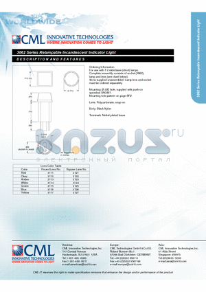 3062 datasheet - Relampable Incandescent Indicator Light