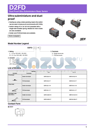 D2FD-01L0-1T datasheet - Dust Proof Ultra Subminiature Basic Switch