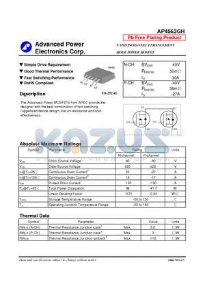 AP4563GH datasheet - N AND P-CHANNEL ENHANCEMENT MODE POWER MOSFET