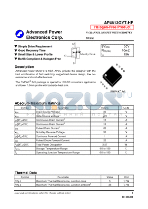 AP4813GYT-HF datasheet - Simple Drive Requirement, Good Recovery Time