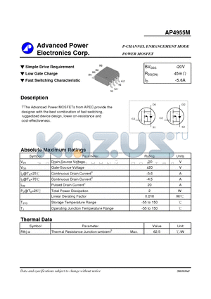 AP4955M datasheet - P-CHANNEL ENHANCEMENT MODE