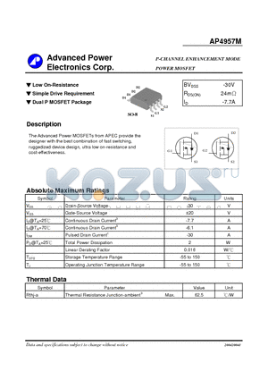 AP4957M datasheet - P-CHANNEL ENHANCEMENT MODE POWER MOSFET