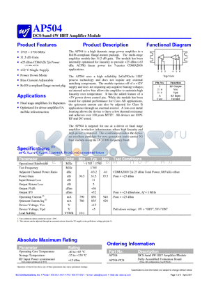 AP504-PCB datasheet - DCS-band 4W HBT Amplifier Module