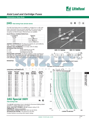 224.100 datasheet - Axial Lead and Cartridge Fuses - Subminiature Glass Body