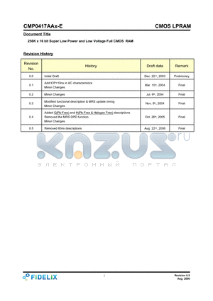 CMP0417AA5 datasheet - 256K x 16 bit Super Low Power and Low Voltage Full CMOS RAM