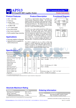 AP513 datasheet - DCS-band 8W HBT Amplifier Module