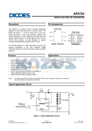 AP5725_10 datasheet - WHITE LED STEP-UP CONVERTER