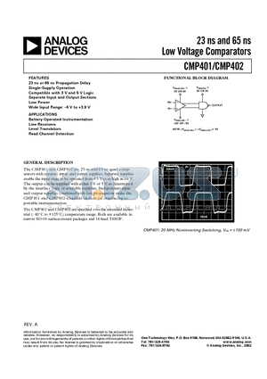 CMP401GS datasheet - 23 ns and 65 ns Low Voltage Comparators