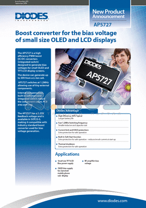 AP5727 datasheet - Boost converter for the bias voltage of small size OLED and LCD displays