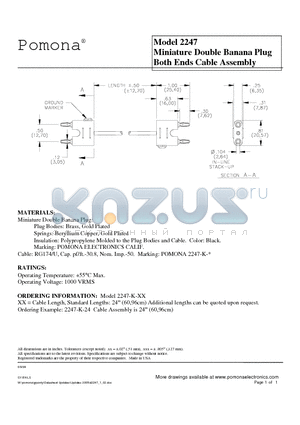 2247 datasheet - Miniature Double Banana Plug Both Ends Cable Assembly