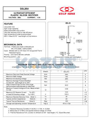 D2L20U datasheet - ULTRAFAST EFFICIENT PLASTIC SILICON RECTIFIER VOLTAGE200v CURRENT 1.3A