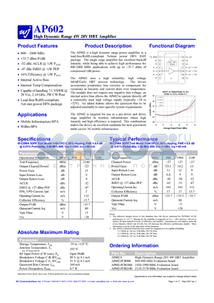 AP602-PCB1960 datasheet - High Dynamic Range 4W 28V HBT Amplifier