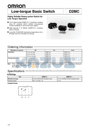 D2MC-01E datasheet - Low-torque Basic Switch