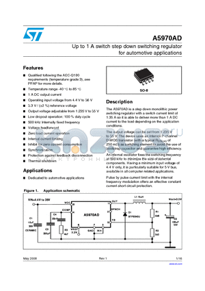 A5970AD datasheet - Up to 1 A switch step down switching regulator for automotive applications